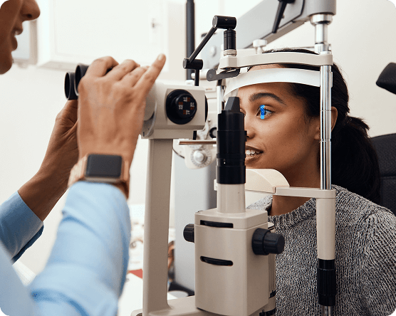 Patient smiling after her eye appointment with her local eye doctor