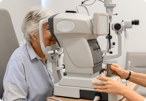 Patient smiling after her eye appointment with her local eye doctor