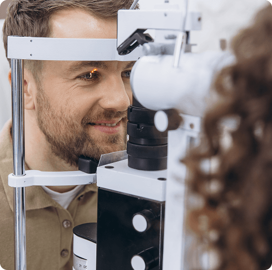 Patient smiling after her eye appointment with her local eye doctor